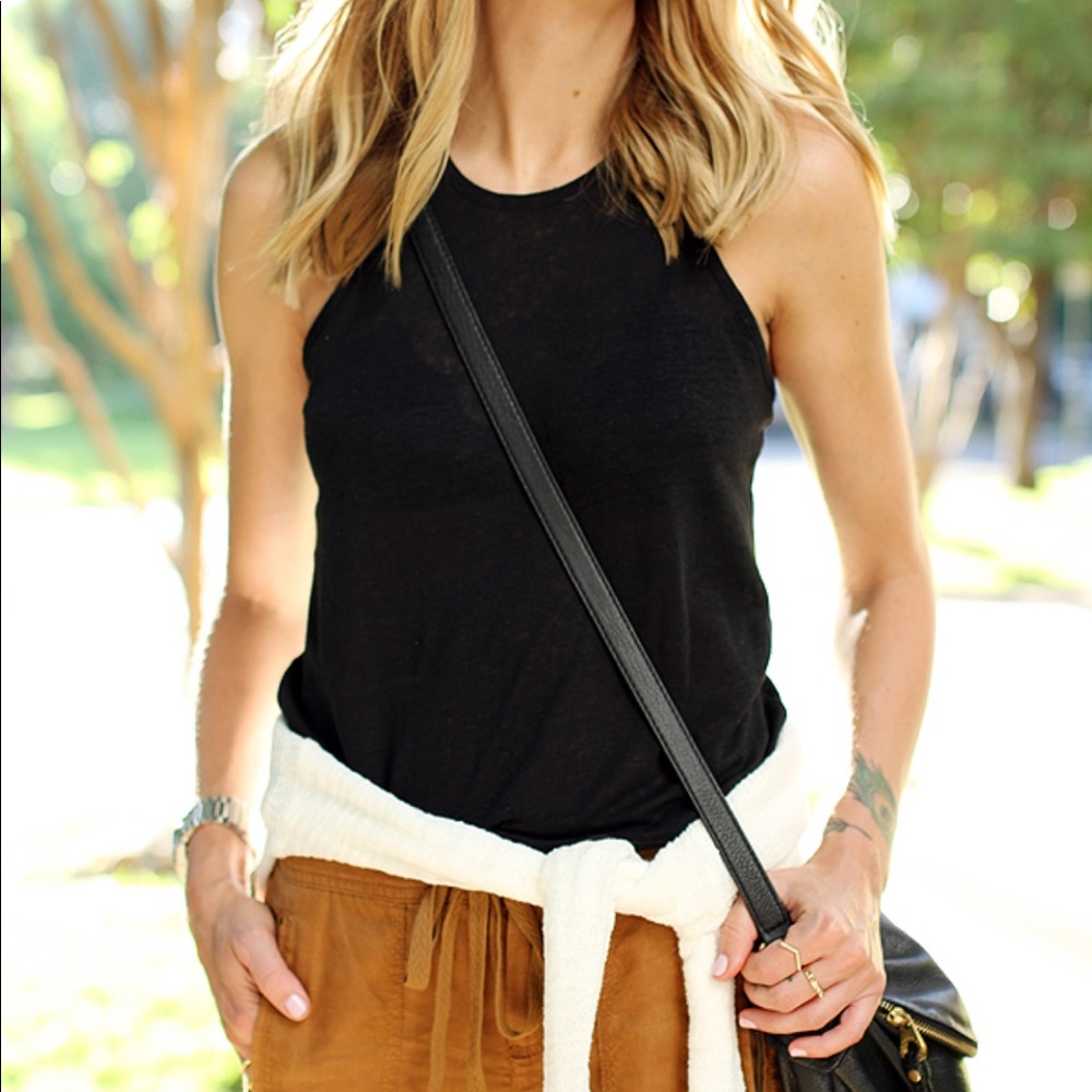 Lou & Grey Black Shirt Tail Tank Top Modal Small